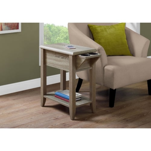 24"H Accent Table in Dark Taupe w/ Glass Holder